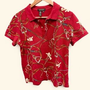 Vintage 90s Lauren Ralph Lauren Women’s All Over Equestrian Print Polo Size L